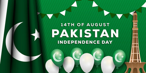 realistic pakistan independence day illustration with realistic balloon and pakistani flag