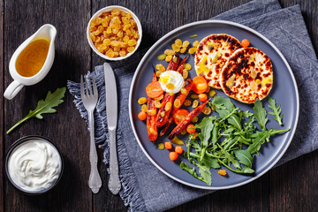 baby carrot salad and grilled halloumi cheese