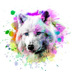 Tuinposter Wolf head with creative abstract element on colorful background ccolor art © reznik_val