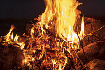 Fototapeta premium the flame of a campfire on the shore