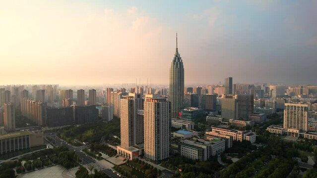 Urban scenery at dusk in Changzhou, Jiangsu Province, China