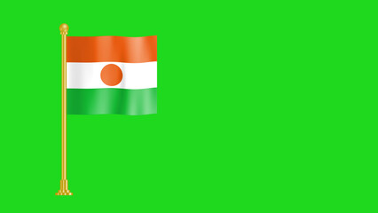 national flag of republic of the Niger  on green background with gold stand.