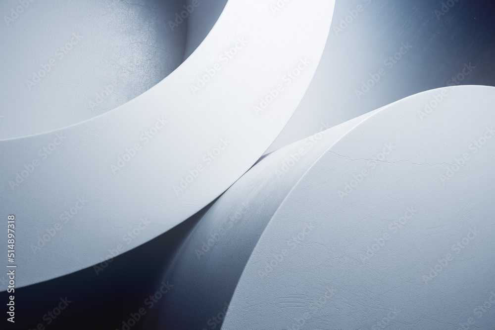 Poster Modern architecture abstract background with light grey concrete forms. 3D rendering