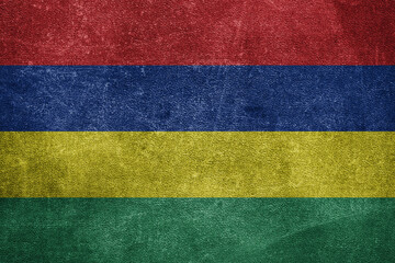 Old leather shabby background in colors of national flag. Mauritius