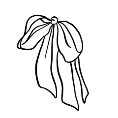 The contour of the bow for coloring on a white background. Nice elegant bow. For bouquet, hairstyle, decoration. Delicate ribbon tied into a bow. Vector black icon on a white background