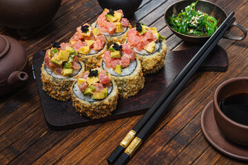 Sushi roll- fast food. Gourmet- asian menu