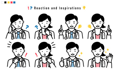 リアクションする医師の上半身 イラスト_カラー