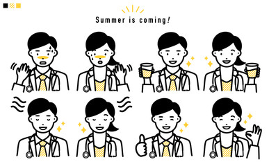 熱中症対策 医師の上半身 イラスト_黄