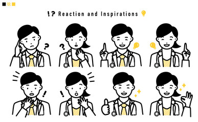 リアクションする医師の上半身 イラスト_黄