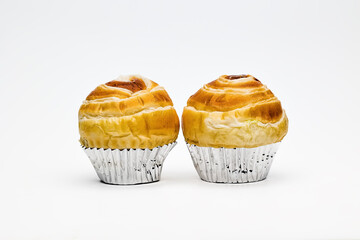 Mini cruffins. Close up of Cruffin in white background.