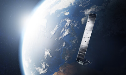 Internet starlink satellite in space near Earth.