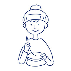 刺繍をする男の子の線画イラスト