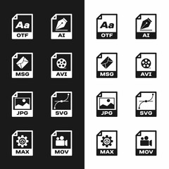 Set AVI file document, MSG, OTF, AI, JPG and SVG icon. Vector