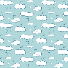 seamless pattern with clouds. doodle. in retro style. blue background