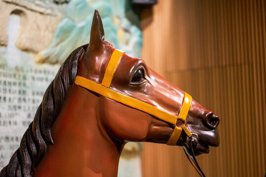 Close-up of a ceramic horse head craft