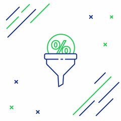 Line Lead management icon isolated on white background. Funnel with discount percent. Target client business concept. Colorful outline concept. Vector