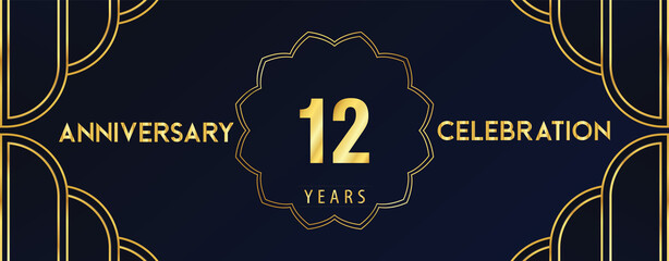 12 years anniversary celebration design template Vector. Premium design for happy birthday, marriage, invitation card, banner, brochure, booklet, graduation, greetings card, poster.