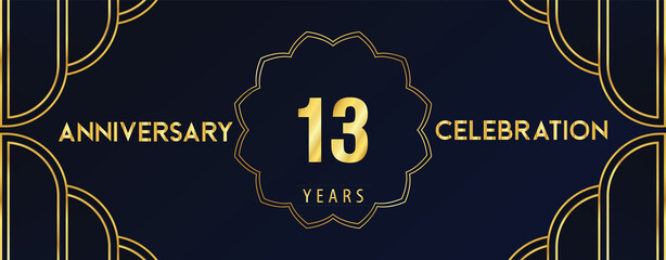 13 years anniversary celebration design template Vector. Premium design for happy birthday, marriage, invitation card, banner, brochure, booklet, graduation, greetings card, poster.