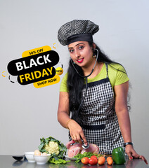 Black friday sale design Decorative Advertising Discounts symbol posing young lady