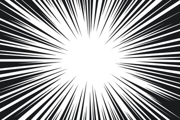 Manga speed burst frame. Radial anime speed lines. Crash zoom effect for comic book. Radial lines overlay template. Manga brust frame. Cartoon boom effect. Vector illustration on white background.