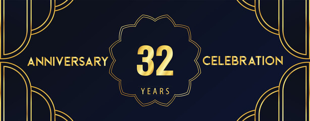 32 years anniversary celebration design template Vector. Premium design for happy birthday, marriage, invitation card, banner, brochure, booklet, graduation, greetings card, poster.