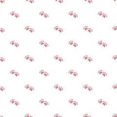Fototapeta na wymiar Pink cat seamless pattern. Meow and cat paws background vector illustration. Cute cartoon pastel character for nursery girl baby print.