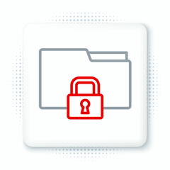 Obraz premium Line Folder and lock icon isolated on white background. Closed folder and padlock. Security, safety, protection concept. Colorful outline concept. Vector
