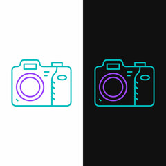 Line Photo camera icon isolated on white and black background. Foto camera icon. Colorful outline concept. Vector