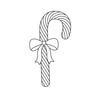 recommend clip art: Outline icon of Christmas candy cane with bow