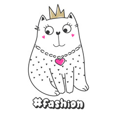 Cute kitty in cartoon sketch style. Vector doodle cats illustration.