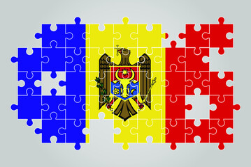Moldova flag shape of jigsaw puzzle vector, puzzle map, Moldova flag for children