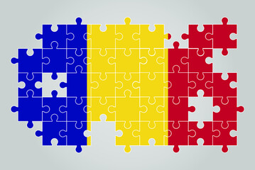Romania flag shape of jigsaw puzzle vector, puzzle map, Romania flag for children