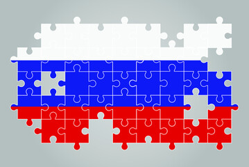 Russia flag shape of jigsaw puzzle vector, puzzle map, Russia flag for children