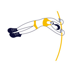 Female sportman pole vaulting jumping over High Jump Bar