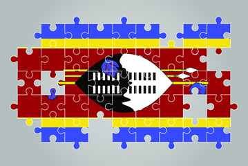Swaziland flag shape of jigsaw puzzle vector, puzzle map, Swaziland flag for children