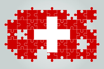 Switzerland flag shape of jigsaw puzzle vector, puzzle map, Switzerland flag for children