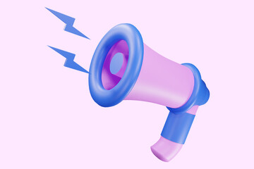 3d icon pink megaphone for advertising, promotion, sale and marketing illustration