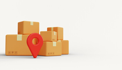 Delivery service. Cardboard boxes with pins. 3d render