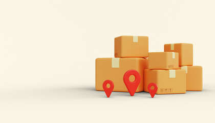 Obraz premium Delivery service. Cardboard boxes with pins. 3d render