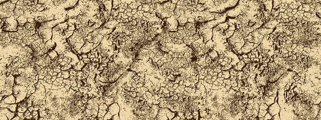 Seamless crack texture. Cracked soil. Monochrome vector realistic background pattern.