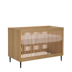 Obraz na płótnie Canvas Wooden baby nursery freestanding bed crib on a white isolated background