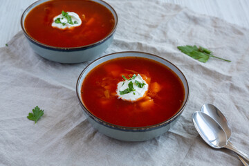 Homemade Borscht Soup with Horseradish Sauce