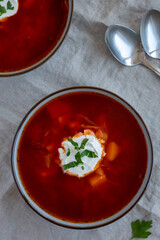 Homemade Borscht Soup with Horseradish Sauce