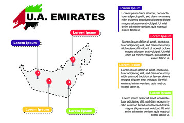 United Arab Emirates travel location infographic, tourism and vacation concept, popular places of UAE, country graphic vector template, designed map idea, sightseeing destinations