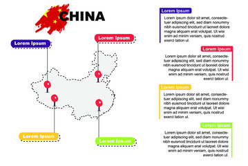 China travel location infographic, tourism and vacation concept, popular places of China, country graphic vector template, designed map idea, sightseeing destinations