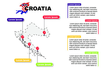 Croatia travel location infographic, tourism and vacation concept, popular places of Croatia, country graphic vector template, designed map idea, sightseeing destinations