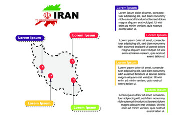 Iran travel location infographic, tourism and vacation concept, popular places of Iran, country graphic vector template, designed map idea, sightseeing destinations