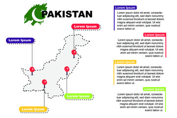 Pakistan travel location infographic, tourism and vacation concept, popular places of Pakistan, country graphic vector template, designed map idea, sightseeing destinations