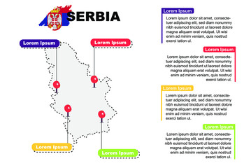 Serbia travel location infographic, tourism and vacation concept, popular places of Serbia, country graphic vector template, designed map idea, sightseeing destinations