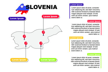 Slovenia travel location infographic, tourism and vacation concept, popular places of Slovenia, country graphic vector template, designed map idea, sightseeing destinations